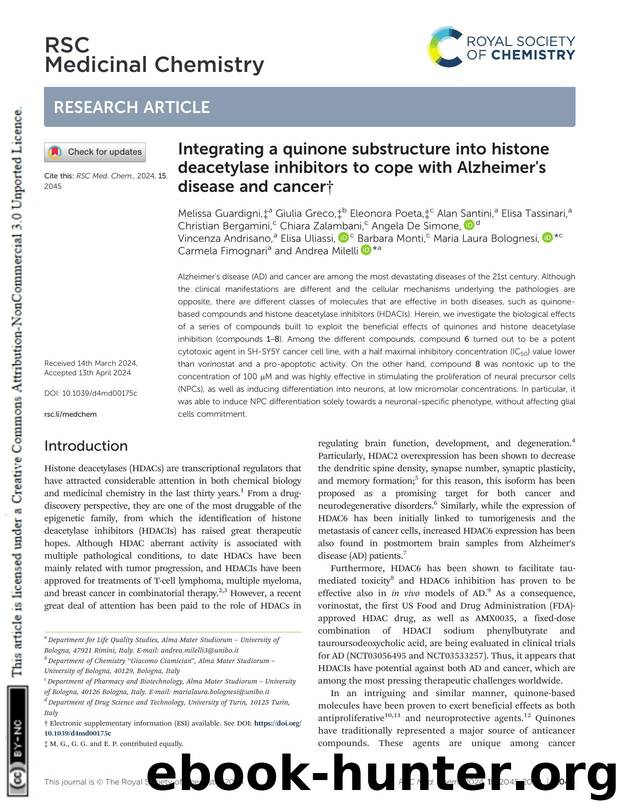 Integrating a quinone substructure into histone deacetylase inhibitors to cope with Alzheimer's disease and cancer by unknow