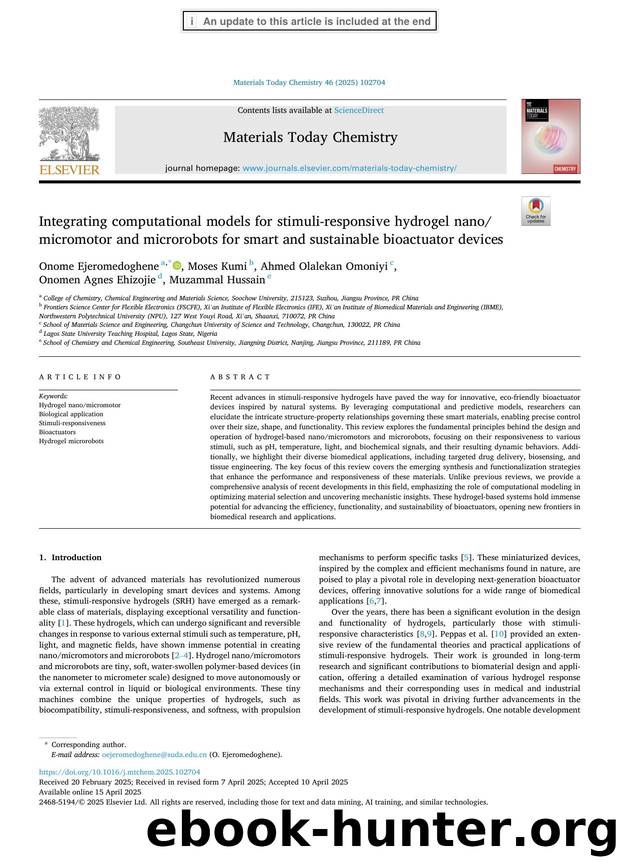 Integrating computational models for stimuli-responsive hydrogel nanomicromotor and microrobots for smart and sustainable bioactuator devices by unknow