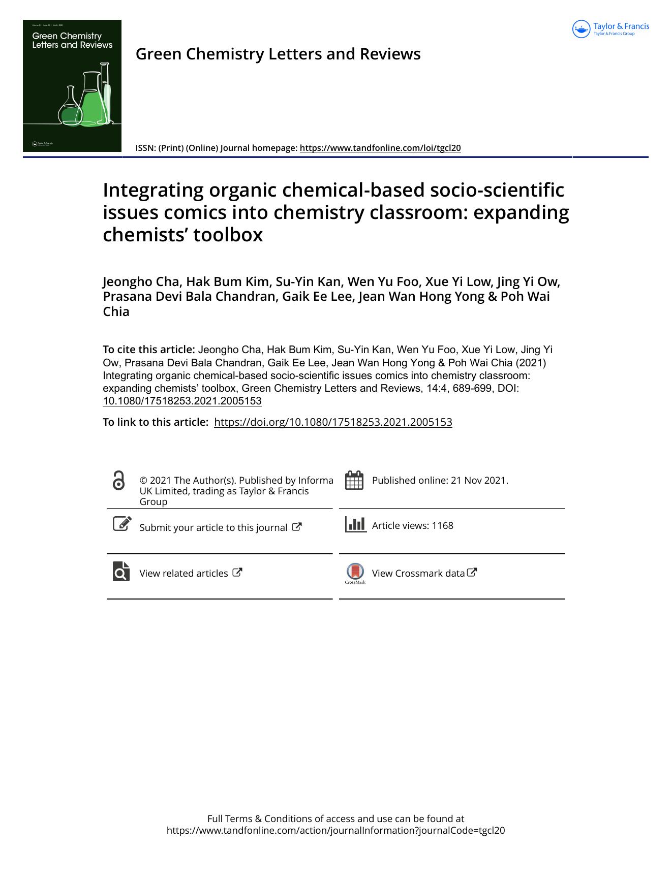 Integrating organic chemical-based socio-scientific issues comics into chemistry classroom: expanding chemistsâ toolbox by Jeongho Cha & Hak Bum Kim