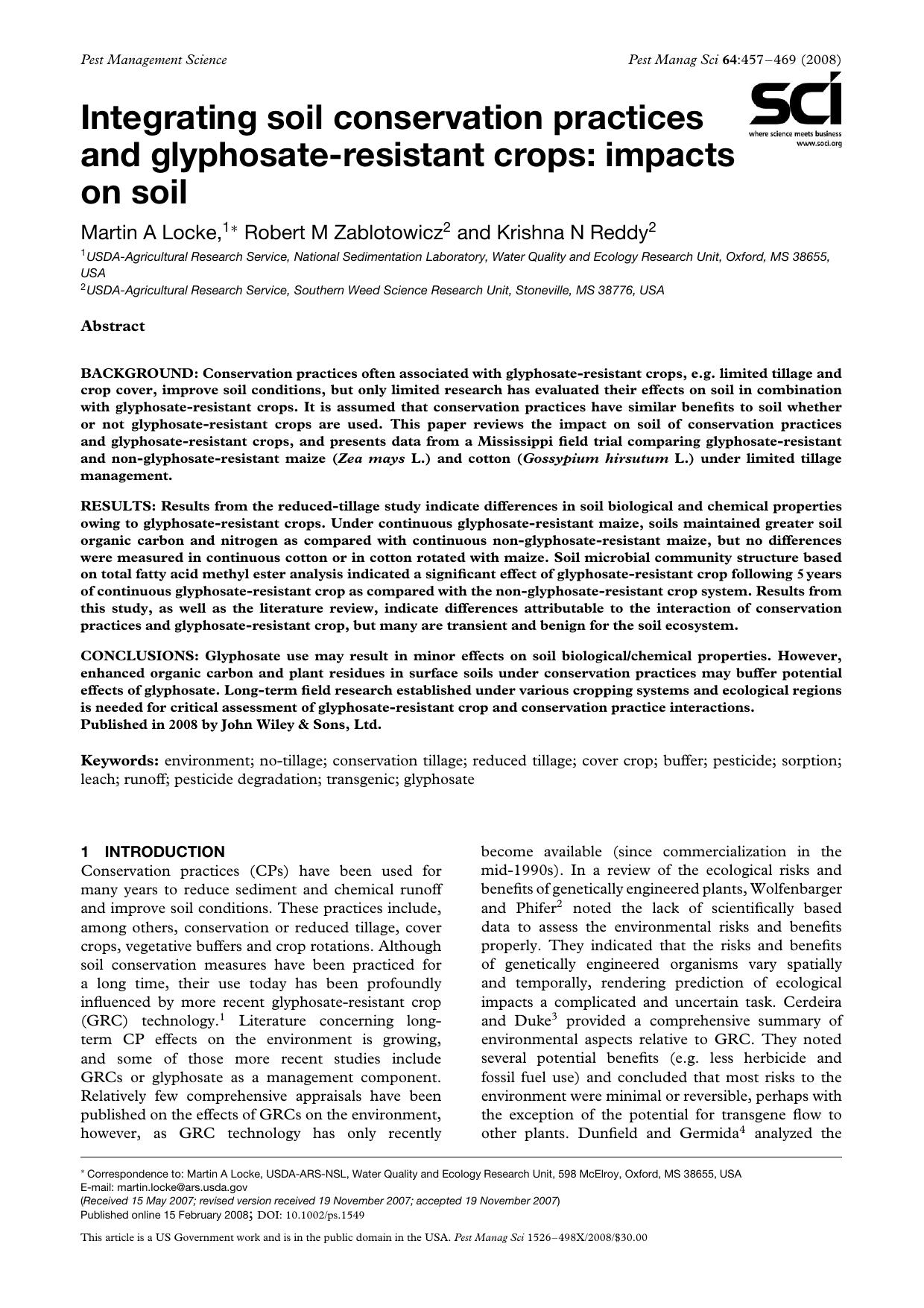 Integrating soil conservation practices and glyphosate-resistant crops: impacts on soil by Unknown