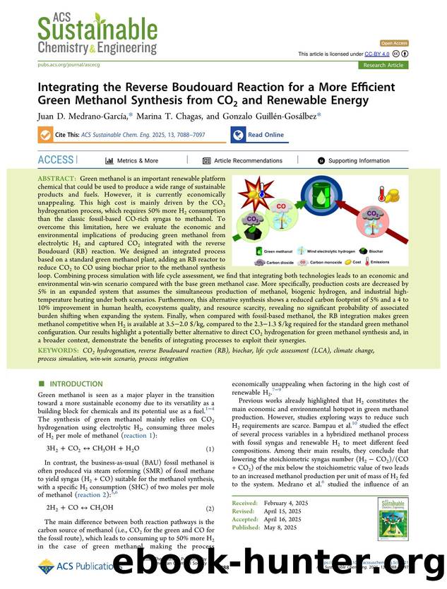 Integrating the Reverse Boudouard Reaction for a More Efficient Green Methanol Synthesis from CO2 and Renewable Energy by Juan D. Medrano-García Marina T. Chagas and Gonzalo Guillén-Gosálbez