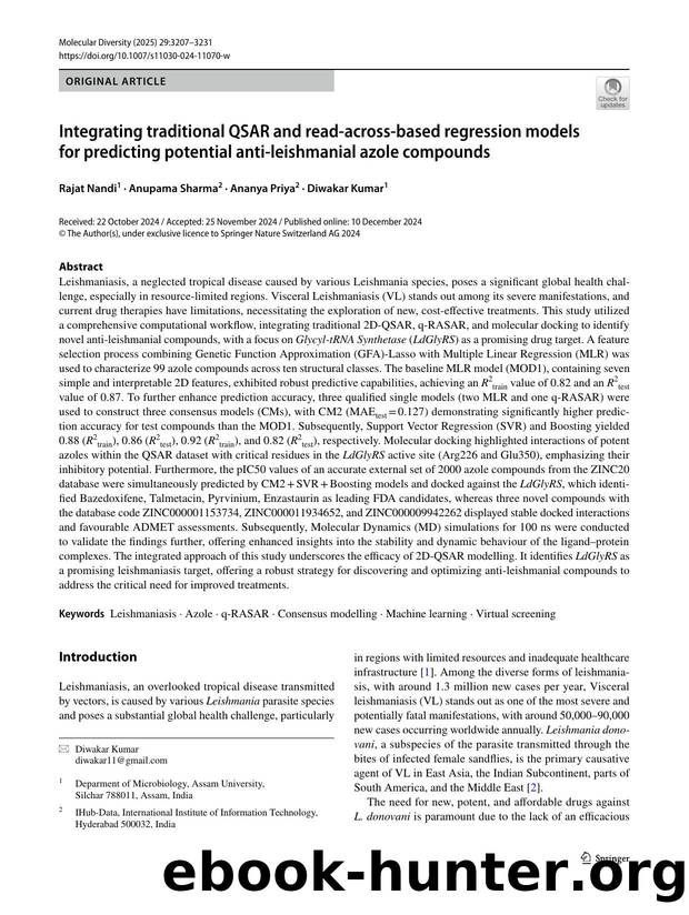 Integrating traditional QSAR and read-across-based regression models for predicting potential anti-leishmanial azole compounds by Rajat Nandi & Anupama Sharma & Ananya Priya & Diwakar Kumar