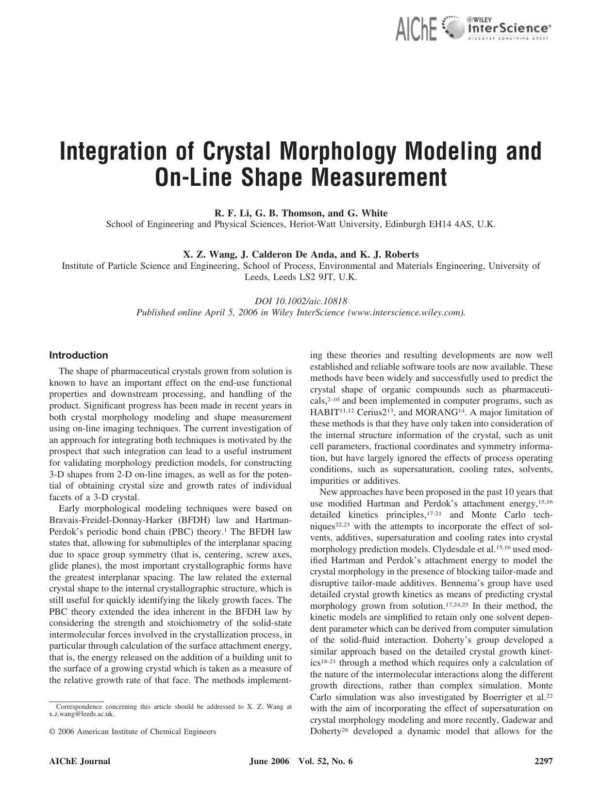 Integration of crystal morphology modeling and on-line shape measurement by Unknown