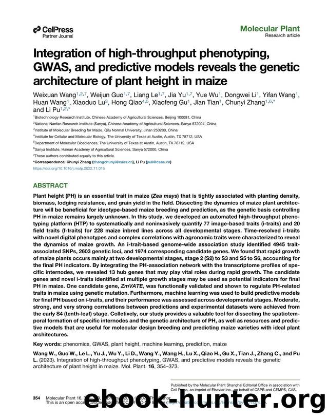 Integration of high-throughput phenotyping, GWAS, and predictive models reveals the genetic architecture of plant height in maize by unknow