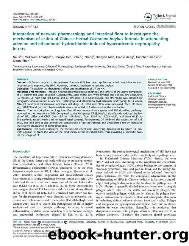 Integration of network pharmacology and intestinal flora to investigate the mechanism of action of Chinese herbal Cichorium intybus formula in attenuating adenine and ethambutol hy by unknow