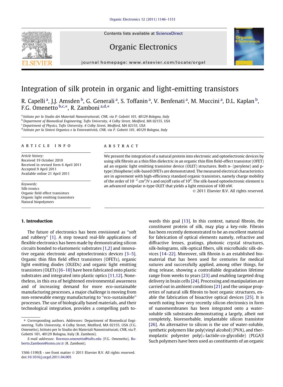 Integration of silk protein in organic and light-emitting transistors by unknow