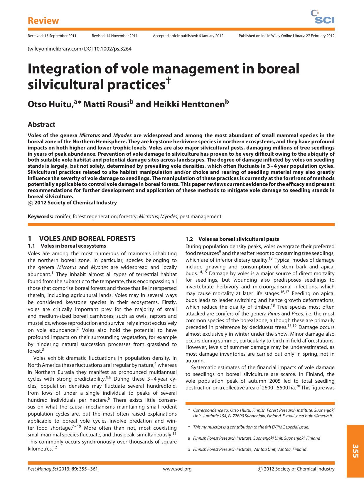 Integration of vole management in boreal silvicultural practices by Unknown