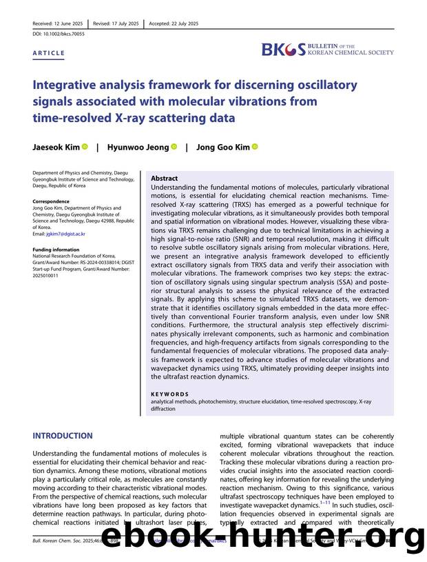 Integrative analysis framework for discerning oscillatory signals associated with molecular vibrations from timeâresolved Xâray scattering data by Unknown