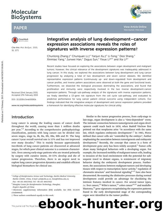 Integrative analysis of lung development–cancer expression associations reveals the roles of signatures with inverse expression patterns by unknow