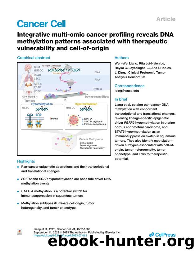 Integrative multi-omic cancer profiling reveals DNA methylation patterns associated with therapeutic vulnerability and cell-of-origin by unknow