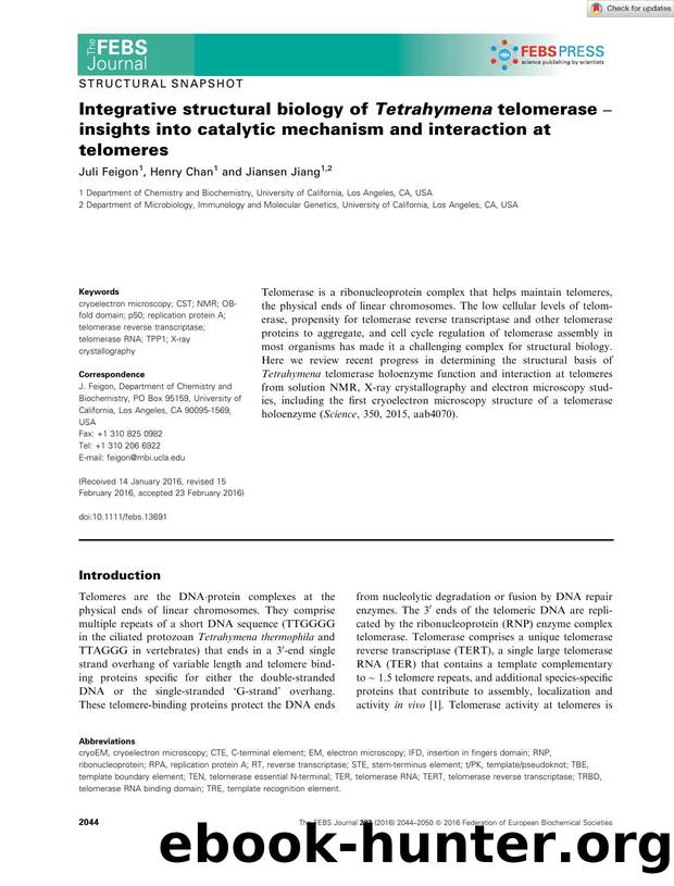 Integrative structural biology of Tetrahymena telomerase â insights into catalytic mechanism and interaction at telomeres by Unknown
