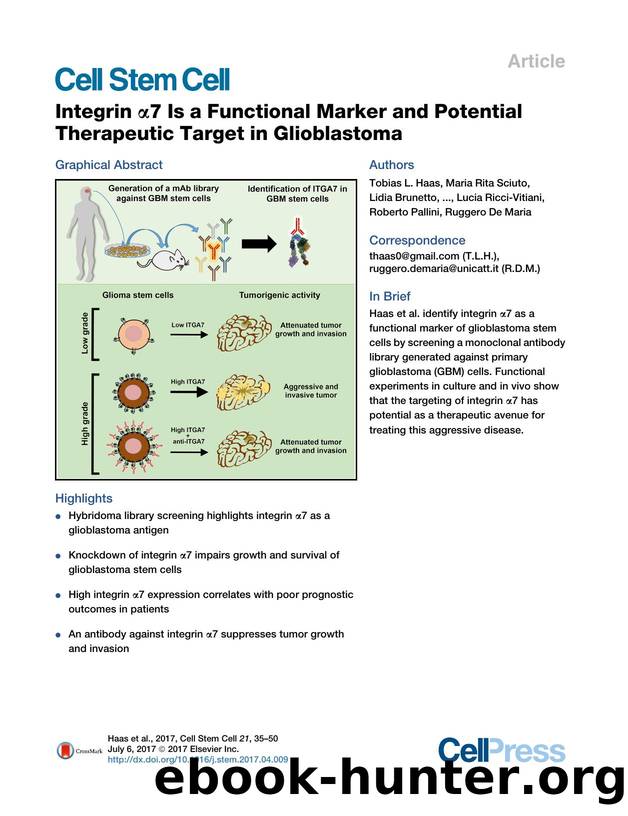 Integrin &alpha;7 Is a Functional Marker and Potential Therapeutic Target in Glioblastoma by unknow