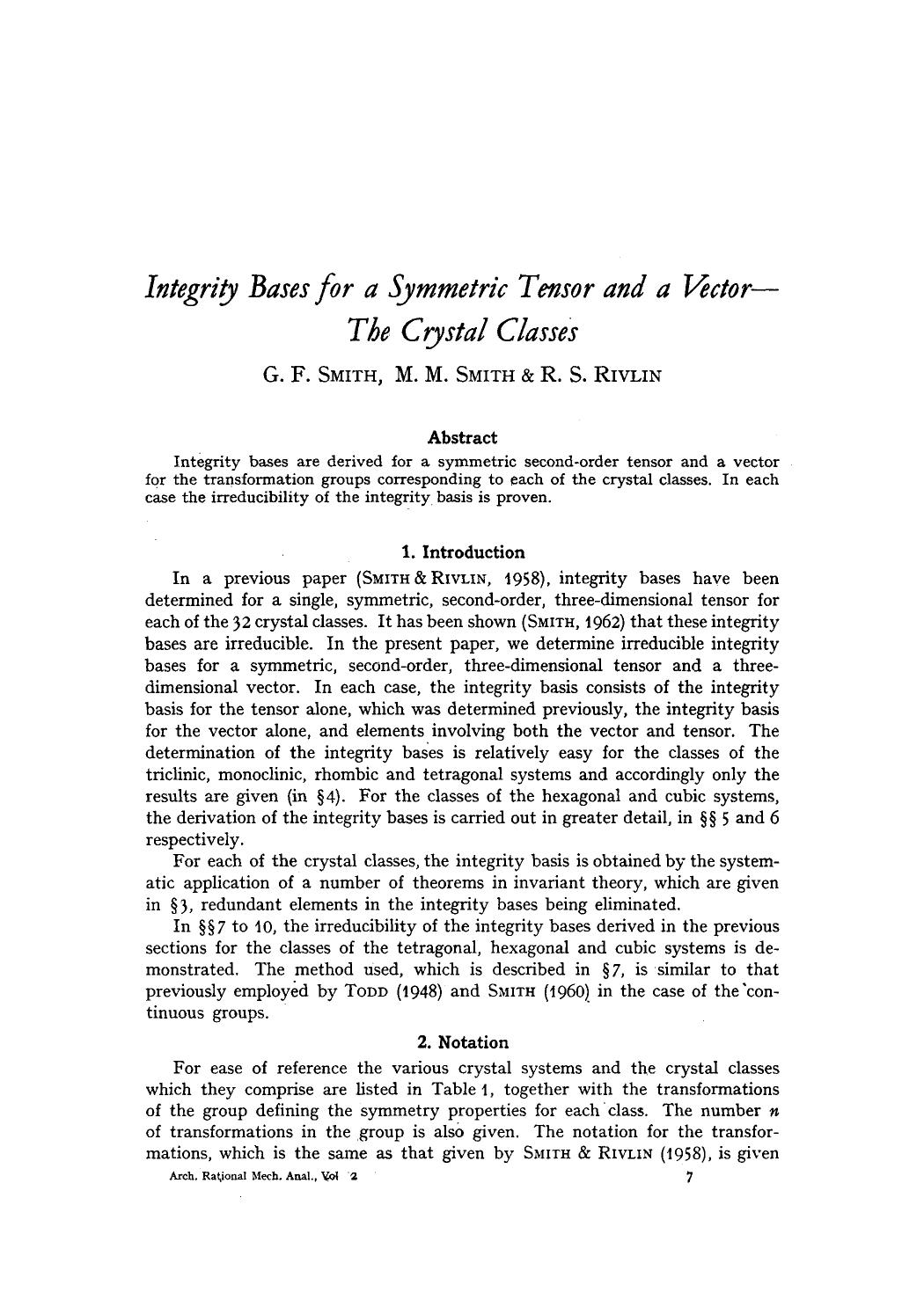 Integrity bases for a symmetric tensor and a vector — The crystal classes by Unknown