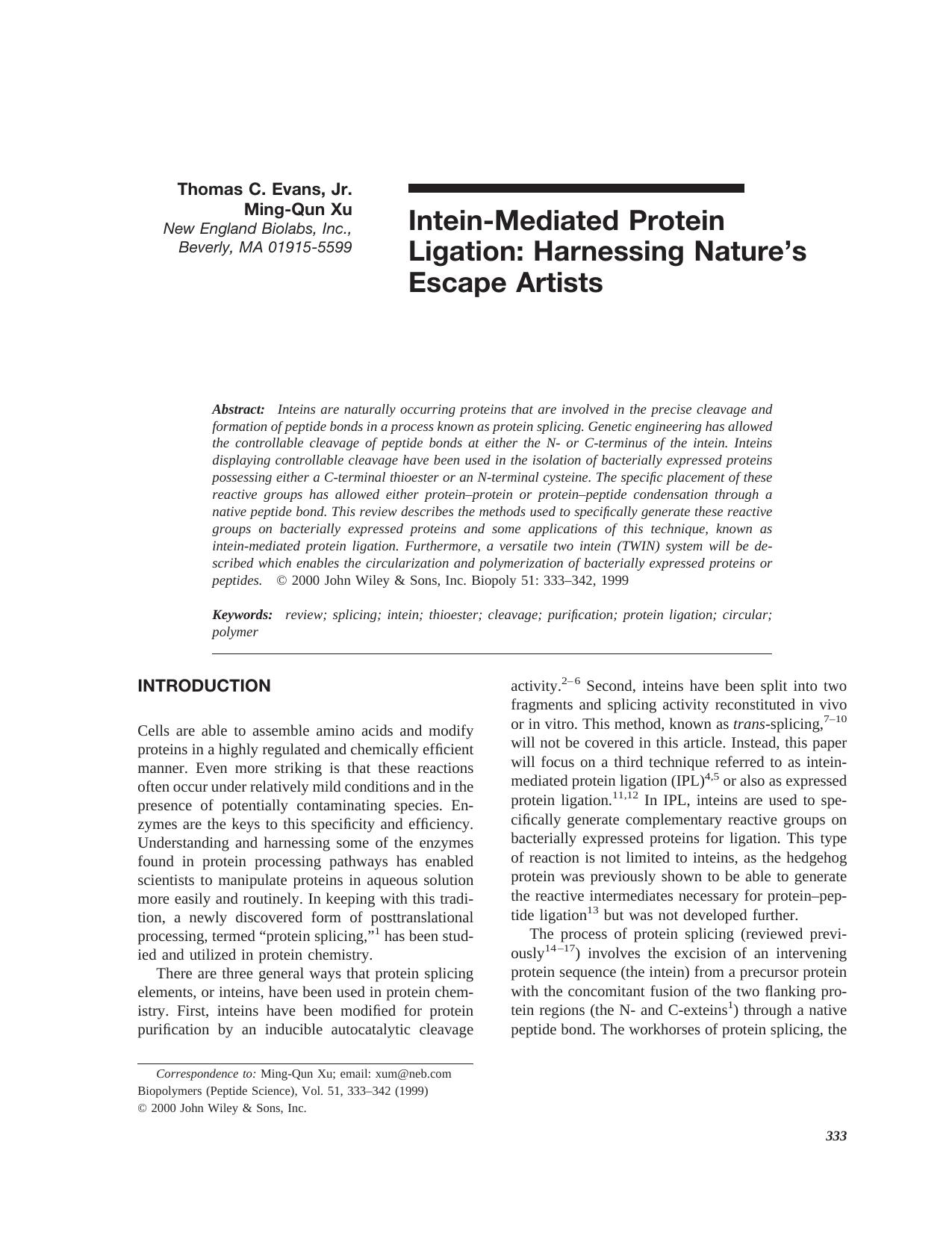 Intein-mediated protein ligation: Harnessing nature's escape artists by Unknown