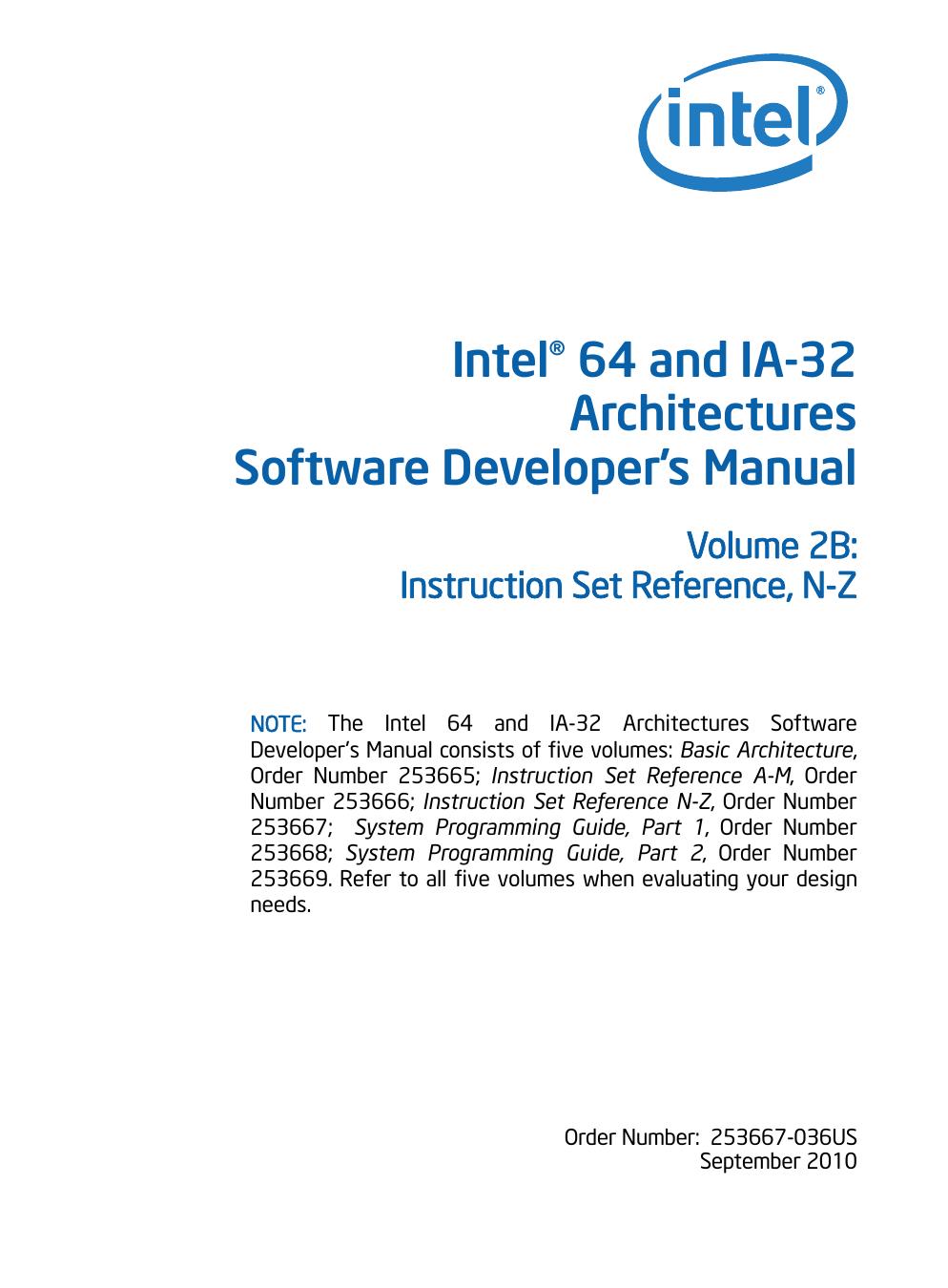 Intel(R) 64 and IA-32 Architectures Software Developer's Manual, Volume 2B by Intel Corporation