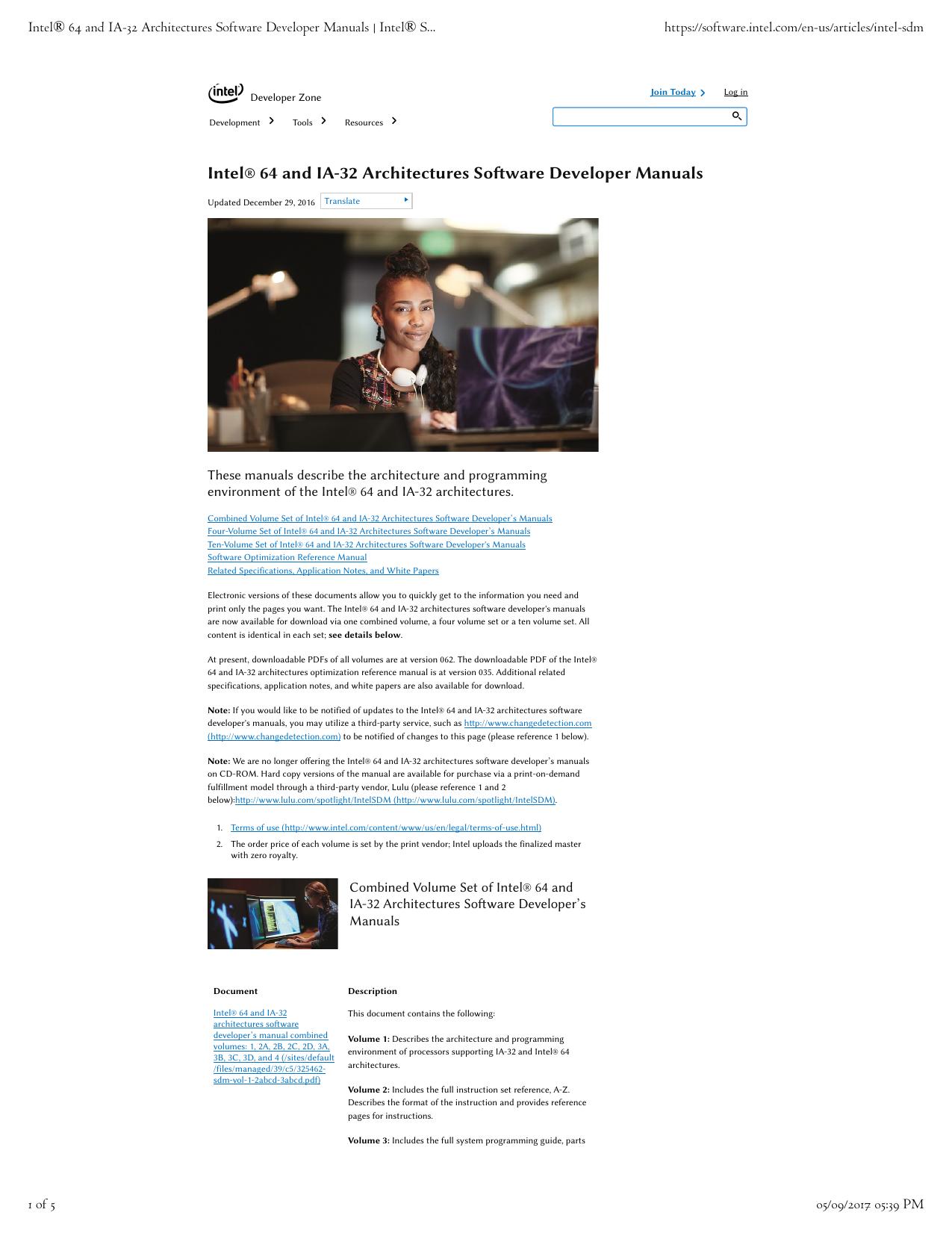 IntelÂ® 64 and IA-32 Architectures Software Developer Manuals: Web table of contents by Intel Corporation