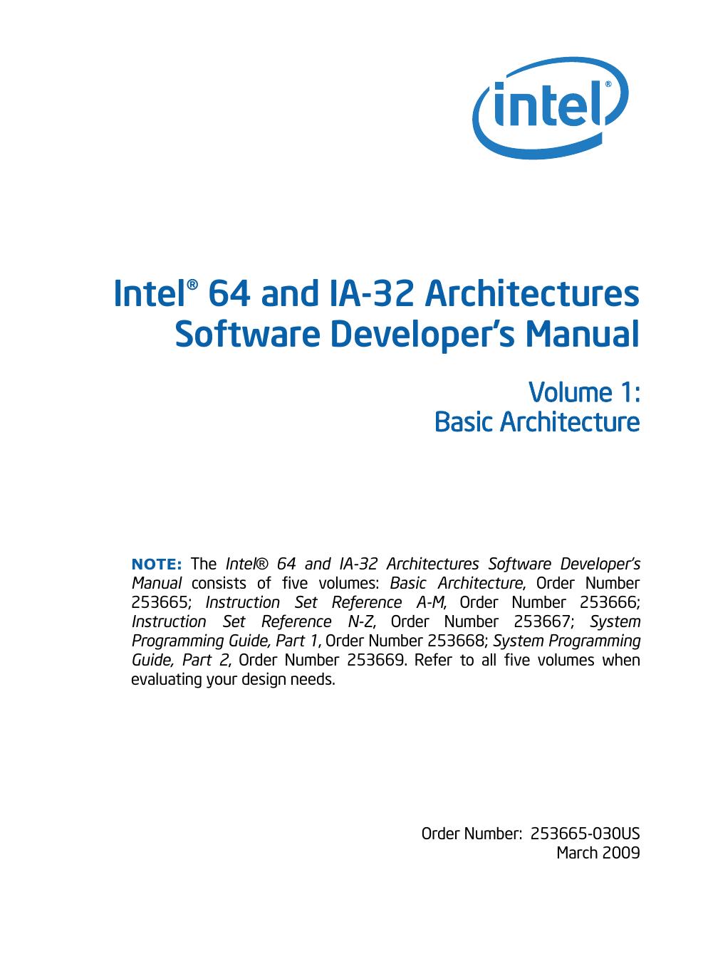 IntelÂ® 64 and IA-32 Architectures Software Developer's Manual Volume 1 by Basic Architecture