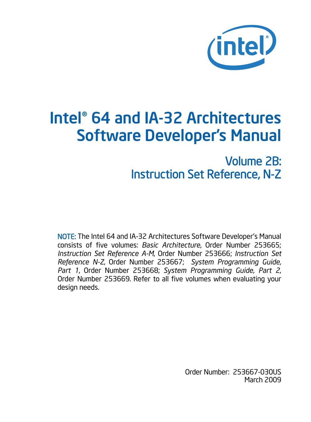 IntelÂ® 64 and IA-32 Architectures Software Developer's Manual Volume 2B by Instruction Set Reference N-Z