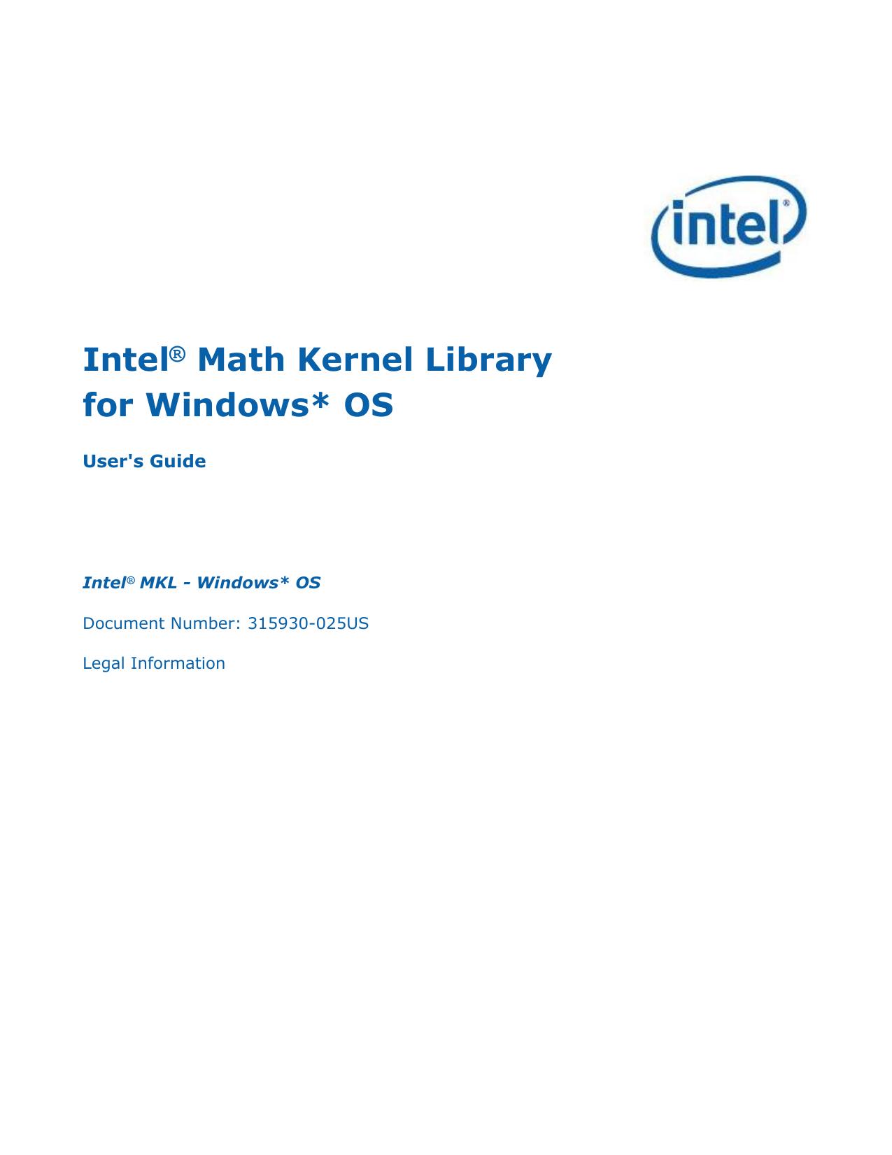 IntelÂ® Math Kernel Library for Windows* OS User's Guide by Intel Corporation