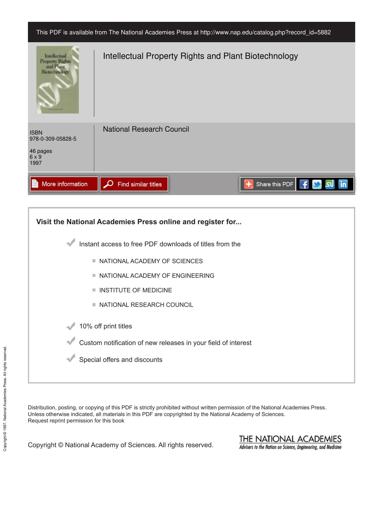 Intellectual Property Rights and Plant Biotechnology by National Research Council