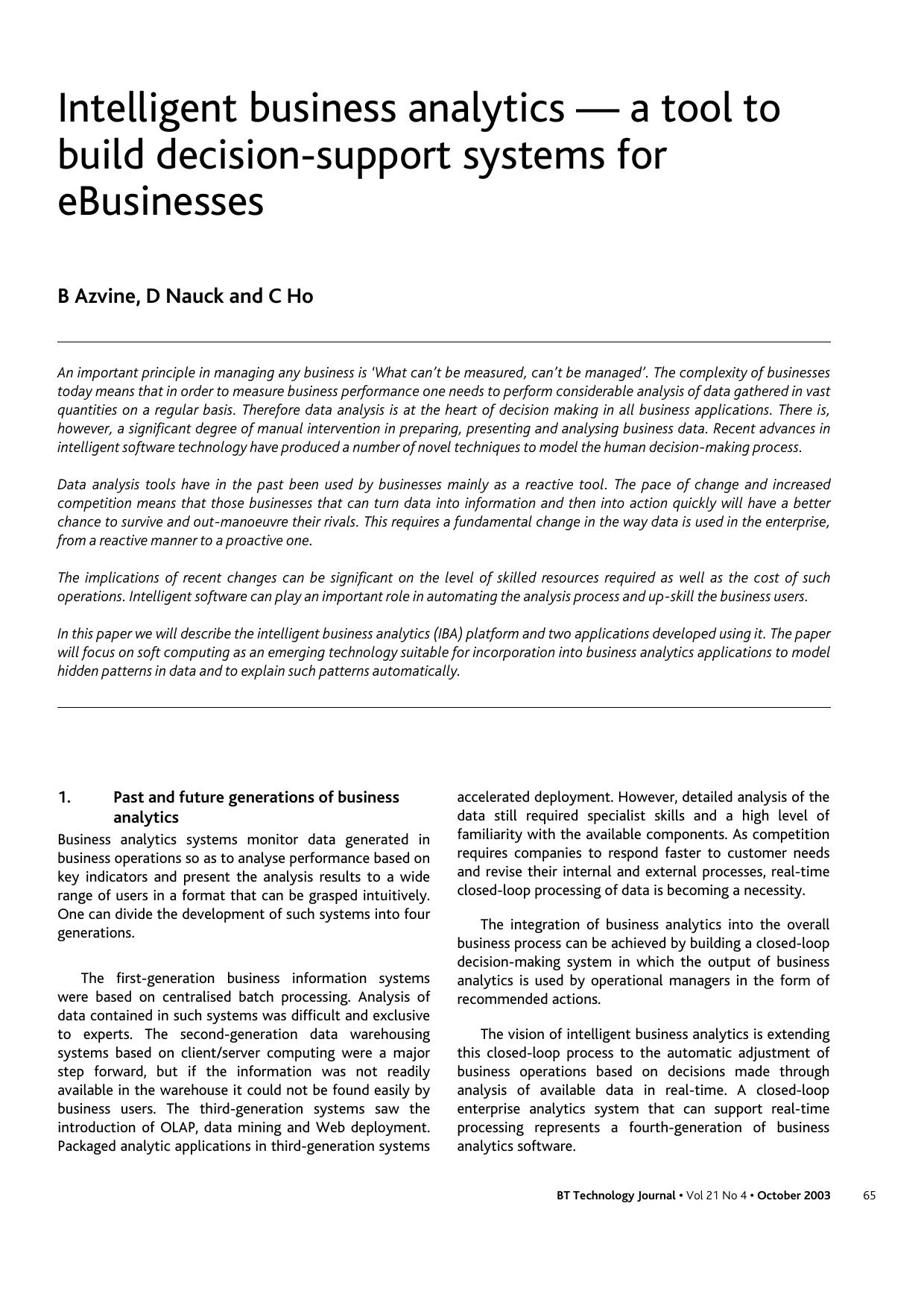 Intelligent Business Analytics &#x2014; A Tool to Build Decision-Support Systems for eBusinesses by Unknown