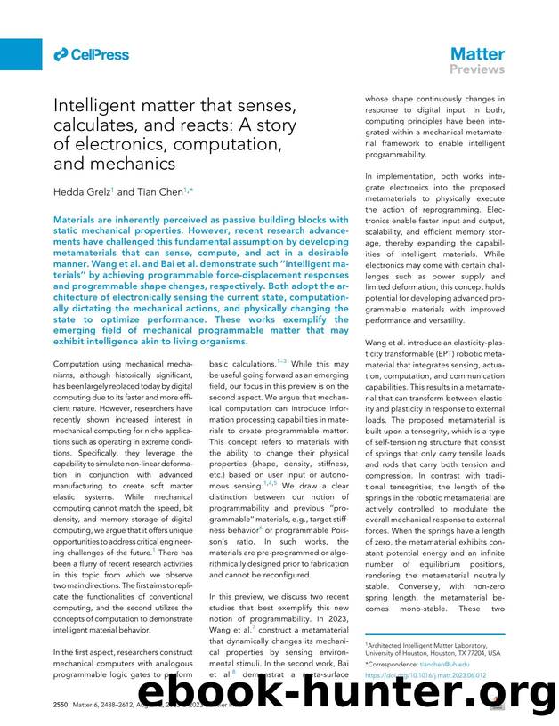 Intelligent matter that senses, calculates, and reacts: A story of electronics, computation, and mechanics by Hedda Grelz & Tian Chen