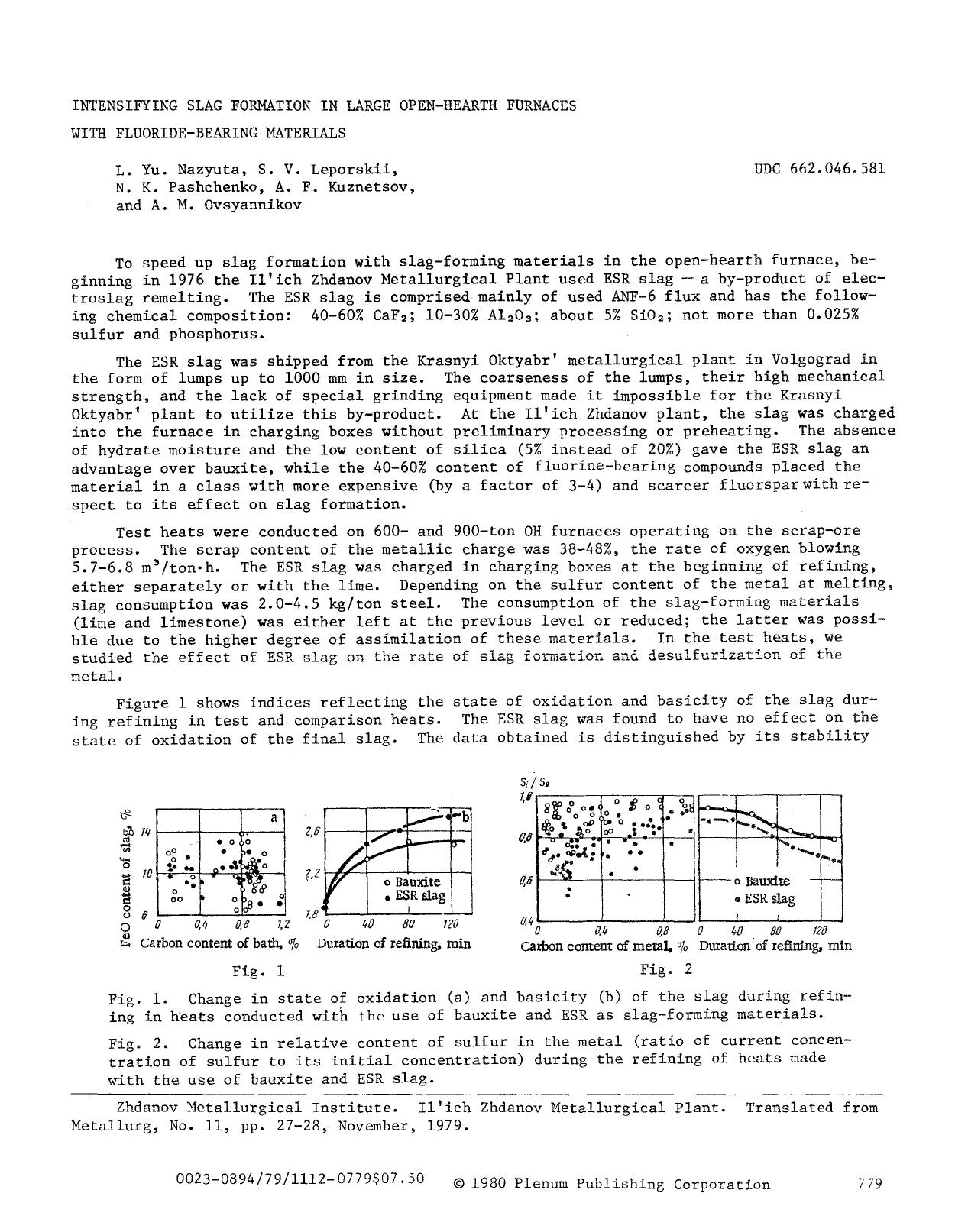 Intensifying slag formation in large open-hearth furnaces with fluoride-bearing materials by Unknown