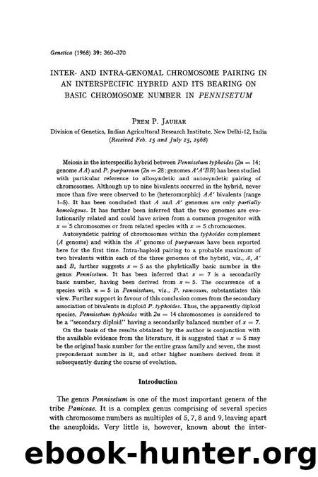 Inter- and intra-genomal chromosome pairing in an interspecific hybrid and its bearing on basic chromosome number in <Emphasis Type="Italic">Pennisetum <Emphasis> by Unknown