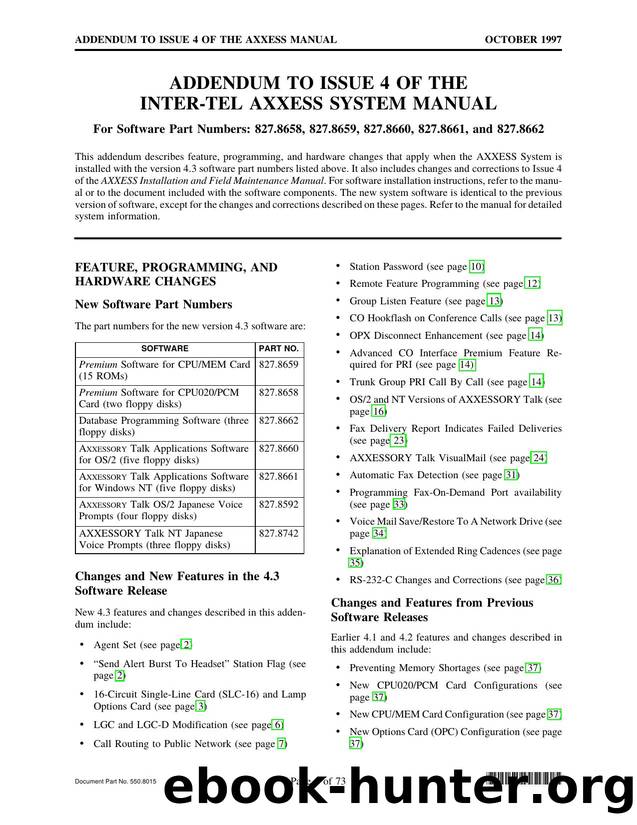 Inter-Tel Axxess Issue 4-3 Addendum by Unknown