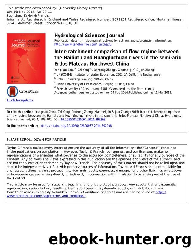 Inter-catchment comparison of flow regime between the Hailiutu and Huangfuchuan rivers in the semi-arid Erdos Plateau, Northwest China by Yangxiao Zhou