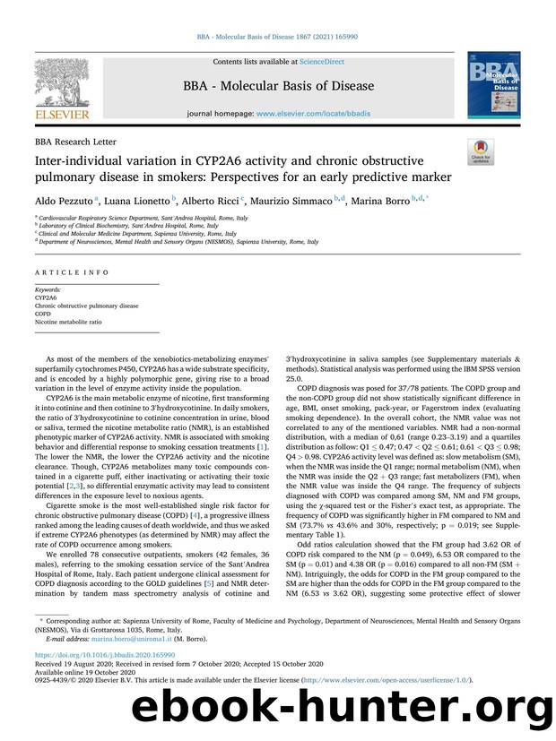 Inter-individual variation in CYP2A6 activity and chronic obstructive pulmonary disease in smokers: Perspectives for an early predictive marker by Aldo Pezzuto & Luana Lionetto & Alberto Ricci & Maurizio Simmaco & Marina Borro