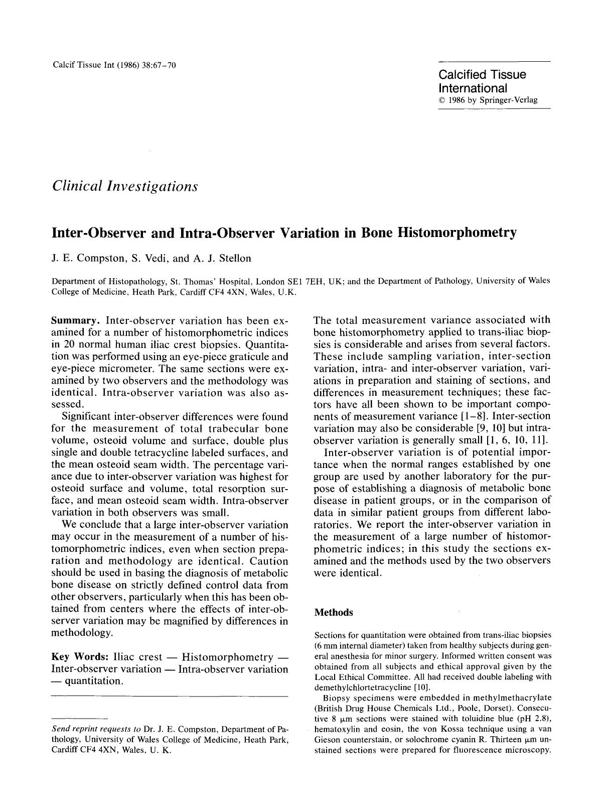 Inter-observer and intra-observer variation in bone histomorphometry by Unknown