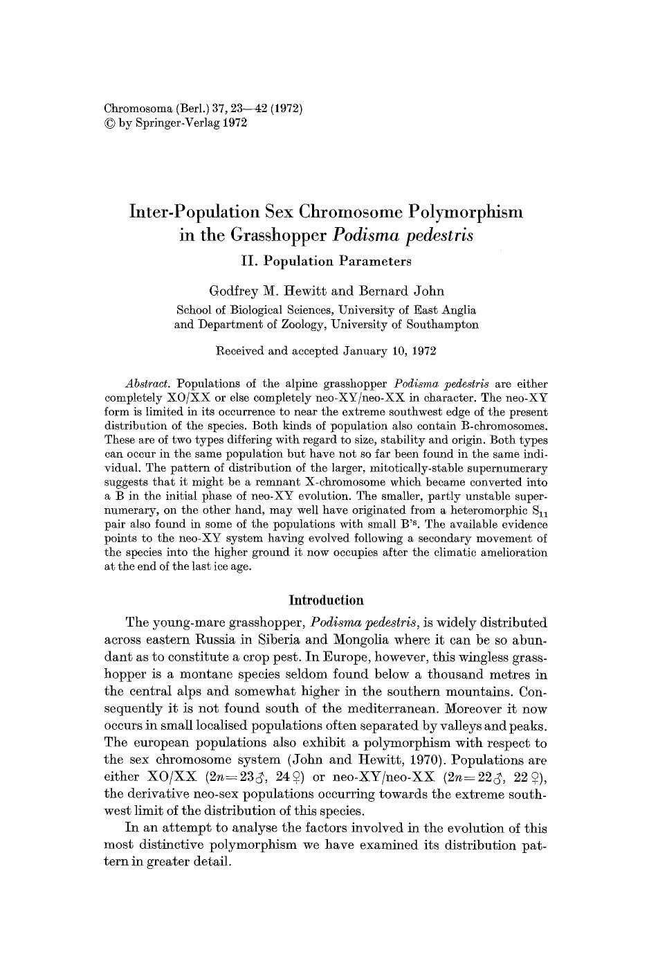 Inter-population sex chromosome polymorphism in the grasshopper <Emphasis Type="Italic">Podisma pedestris<Emphasis> by Unknown