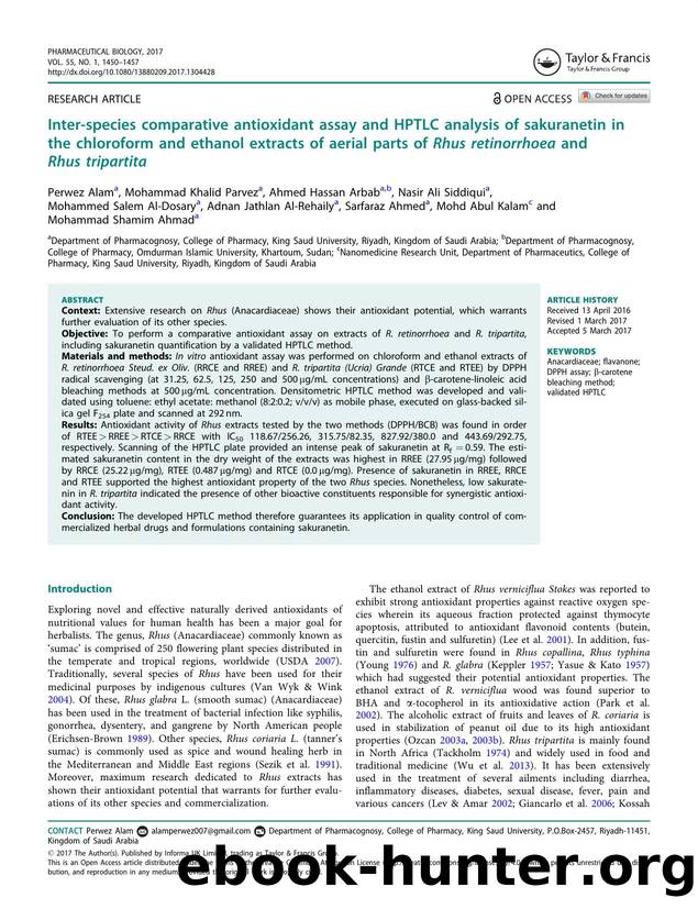 Inter-species comparative antioxidant assay and HPTLC analysis of sakuranetin in the chloroform and ethanol extracts of aerial parts of Rhus retinorrhoea and Rhus tripartita by unknow