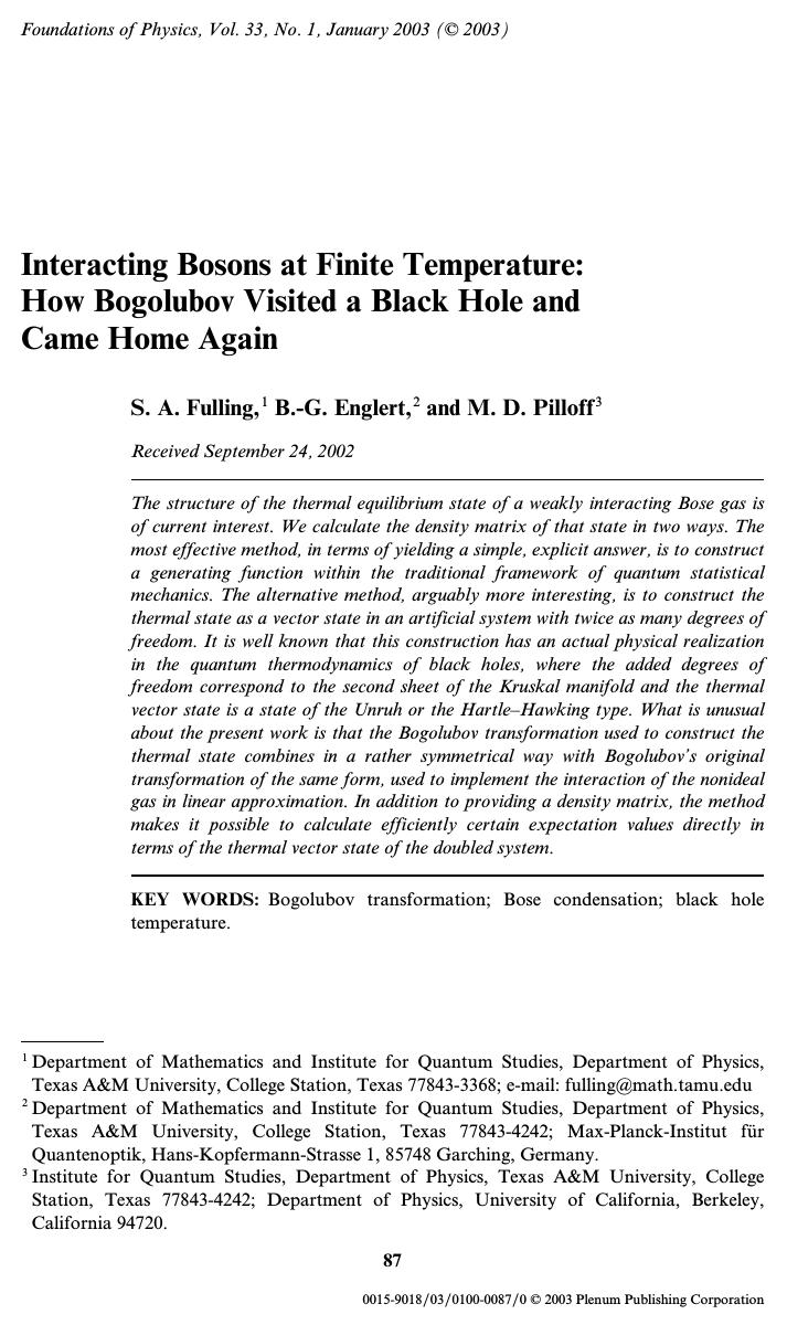 Interacting Bosons at Finite Temperature: How Bogolubov Visited a Black Hole and Came Home Again by Unknown