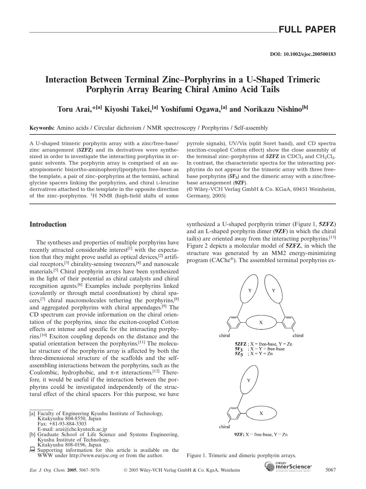 Interaction Between Terminal Zinc-Porphyrins in a U-Shaped Trimeric Porphyrin Array Bearing Chiral Amino Acid Tails by Unknown
