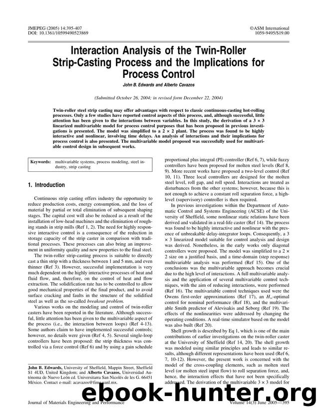 Interaction analysis of the twin-roller strip-casting process and the implications for process control by Unknown