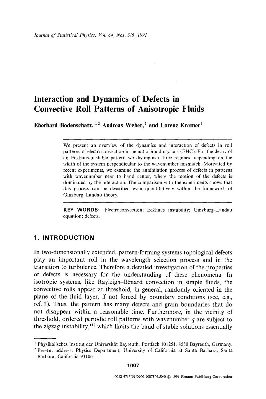 Interaction and dynamics of defects in convective roll patterns of anisotropic fluids by Unknown