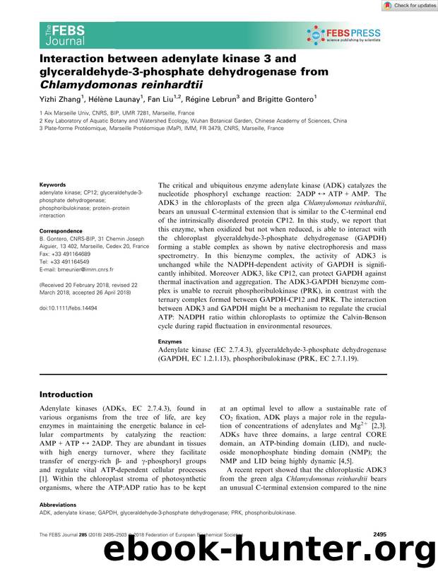 Interaction between adenylate kinase 3 and glyceraldehydeâ3âphosphate dehydrogenase from Chlamydomonas reinhardtii by Unknown