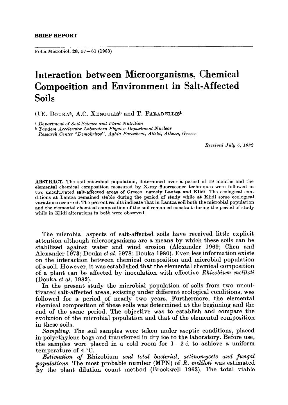 Interaction between microorganisms, chemical composition and environment in salt-affected soils by Unknown