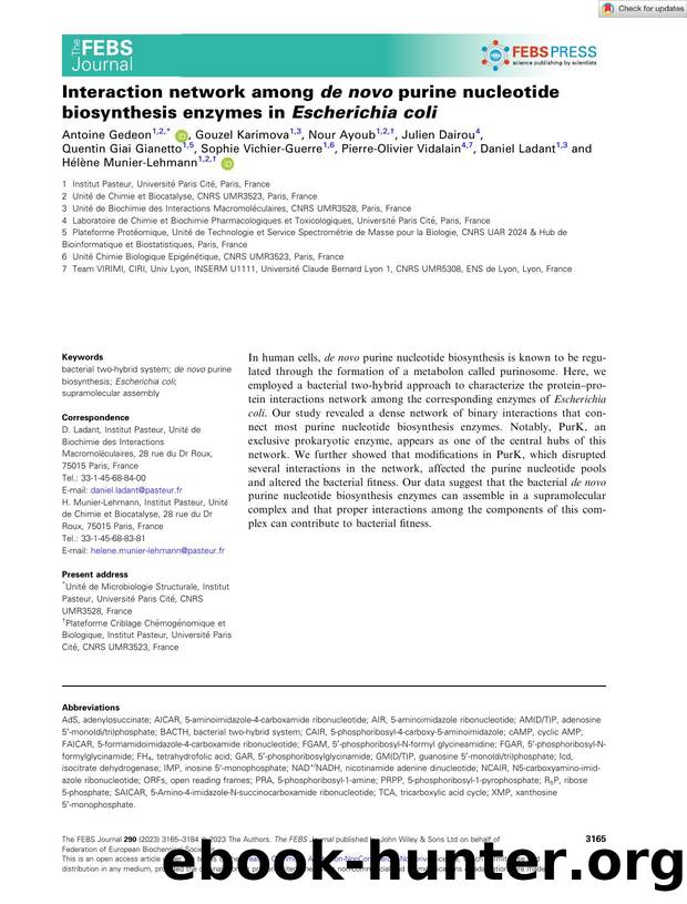 Interaction network among deânovo purine nucleotide biosynthesis enzymes in Escherichiaâcoli by Unknown