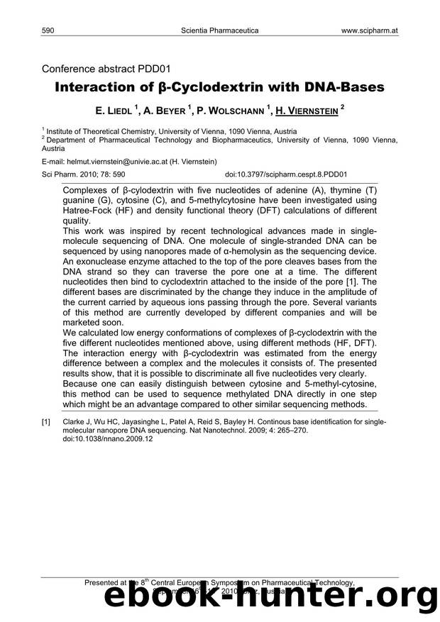 Interaction of Î²-Cyclodextrin with DNA-Bases by E. LIEDL & A. BEYER & P. WOLSCHANN & H. VIERNSTEIN