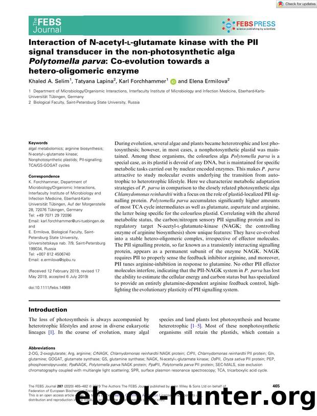 Interaction of Nâacetylâlâglutamate kinase with the PII signal transducer in the nonâphotosynthetic alga Polytomella parva: Coâevolution towards a heteroâoligomeric enzyme by Unknown
