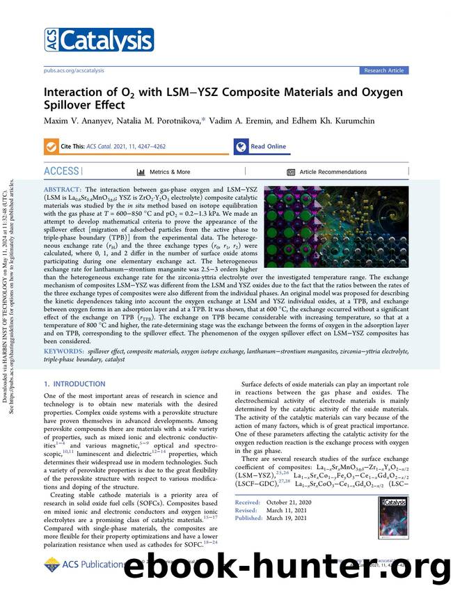Interaction of O2 with LSMâYSZ Composite Materials and Oxygen Spillover Effect by Maxim V. Ananyev Natalia M. Porotnikova Vadim A. Eremin & Edhem Kh. Kurumchin