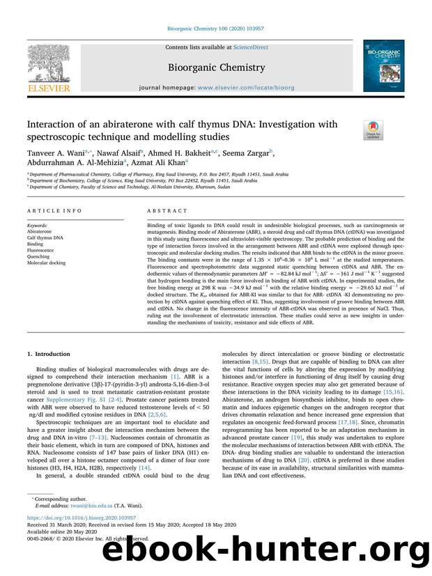 Interaction of an abiraterone with calf thymus DNA_ Investigation with spectroscopic technique and modelling studies by unknow
