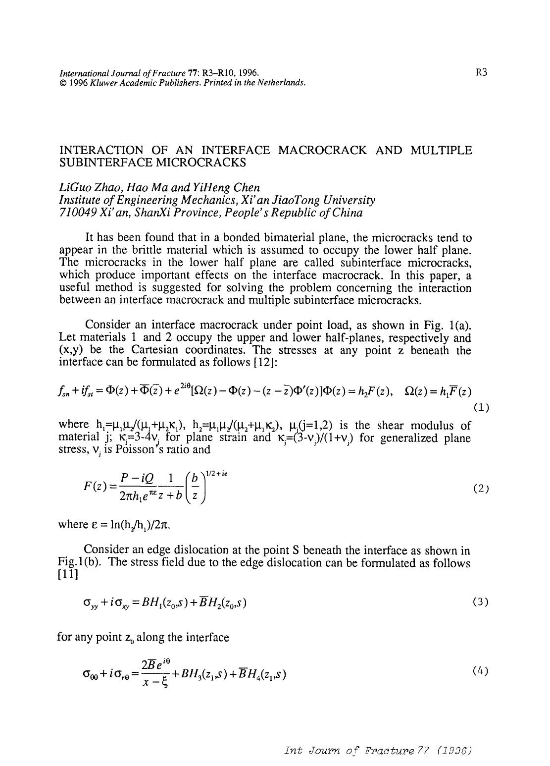 Interaction of an interface macrocrack and multiple subinterface microcracks by Unknown
