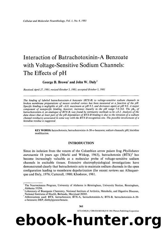 Interaction of batrachotoxinin-A benzoate with voltage-sensitive sodium channels: The effects of pH by Unknown