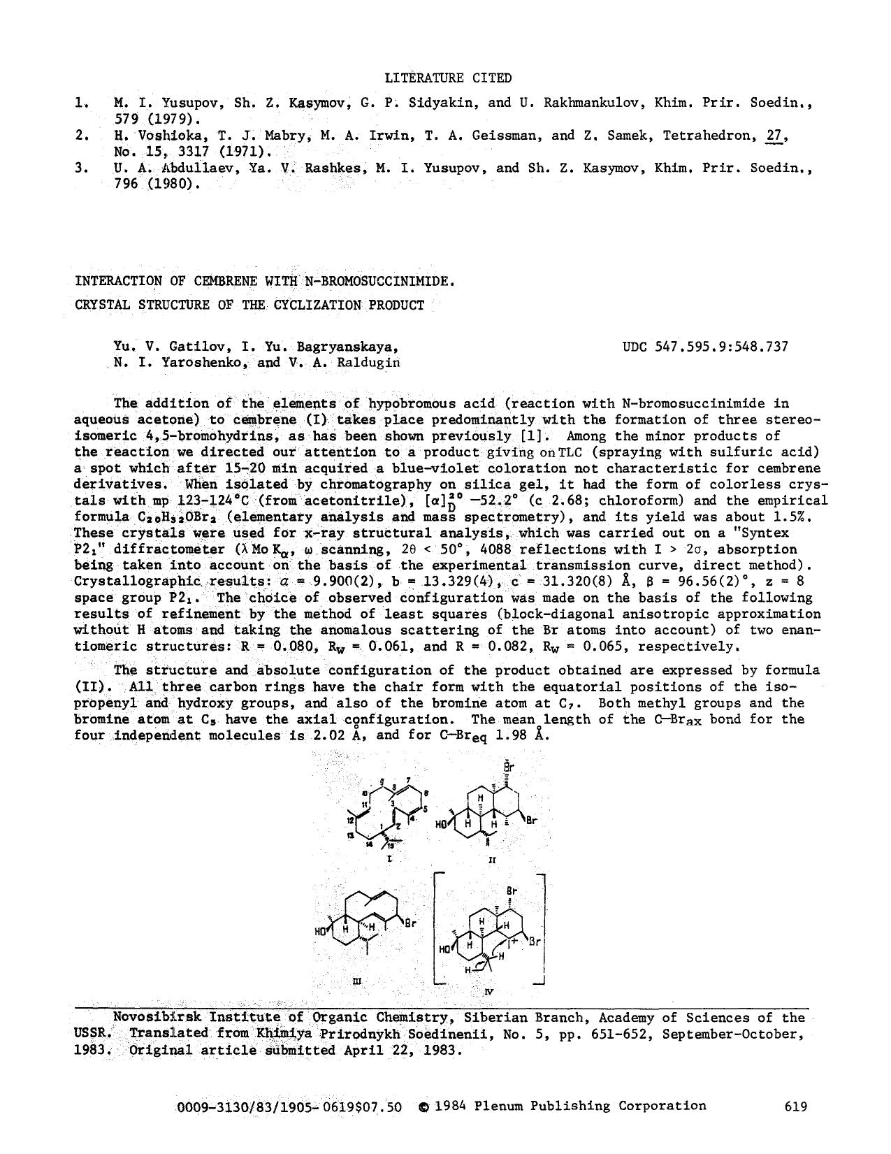 Interaction of cembrene with N-bromosuccinimide. Crystal structure of the cyclization product by Unknown