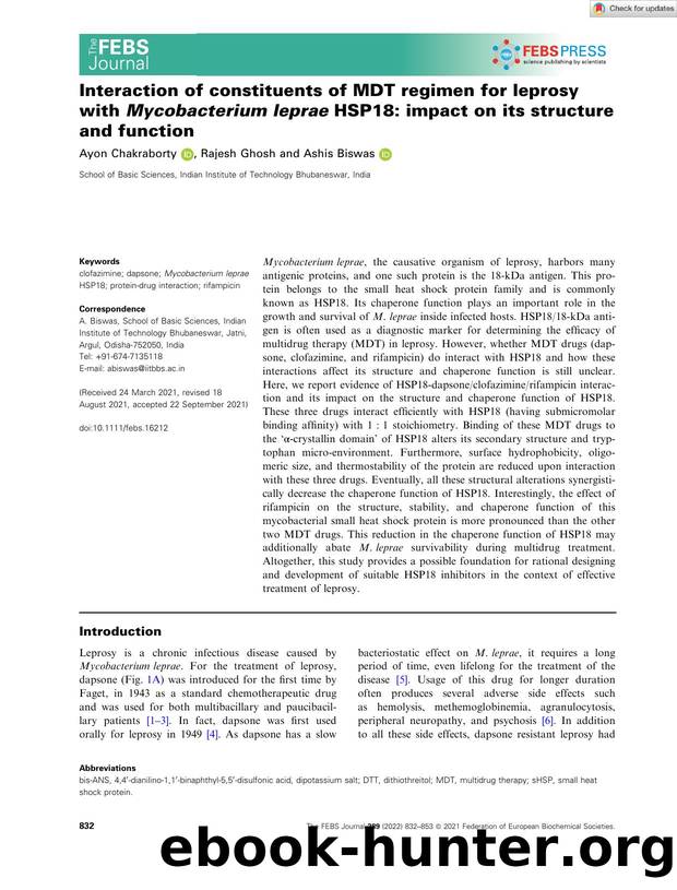Interaction of constituents of MDT regimen for leprosy with Mycobacterium leprae HSP18: impact on its structure and function by Unknown