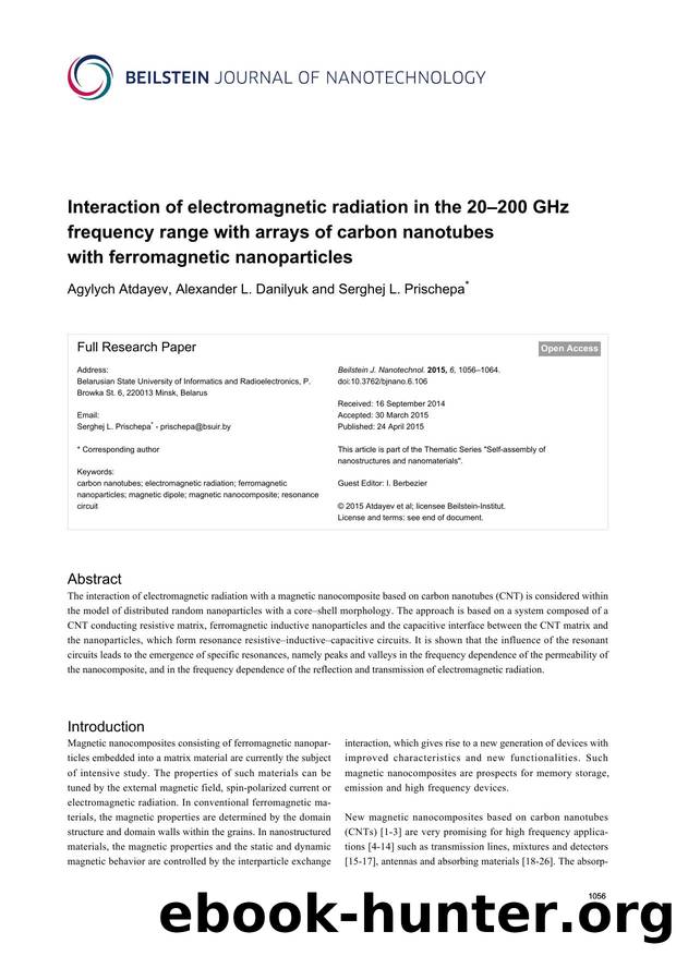 Interaction of electromagnetic radiation in the 20â200 GHz frequency range with arrays of carbon nanotubes with ferromagnetic nanoparticles by Agylych Atdayev Alexander L. Danilyuk Serghej L. Prischepa